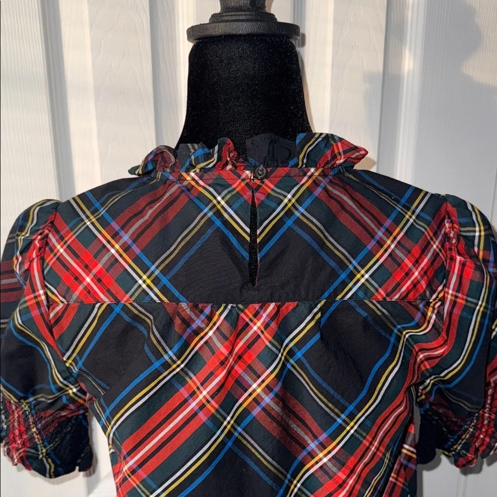 J.Crew Plaid Tartan Puff Sleeve Blouse Top XXS Cotton Holiday Preppy